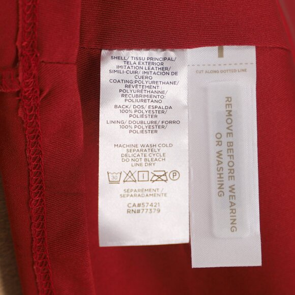 ANN TAYLOR Faux Leather Peplum Dress Split Neck Beaming Blush Red Size 8 - Picture 7 of 8